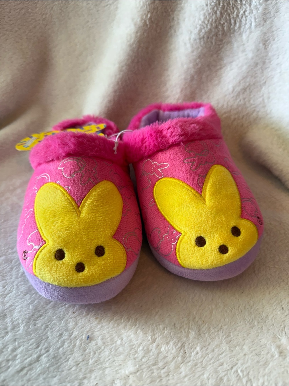 Peeps Plush Pink Slipper Mules with Yellow‎ Bunny Girls 11-12 New